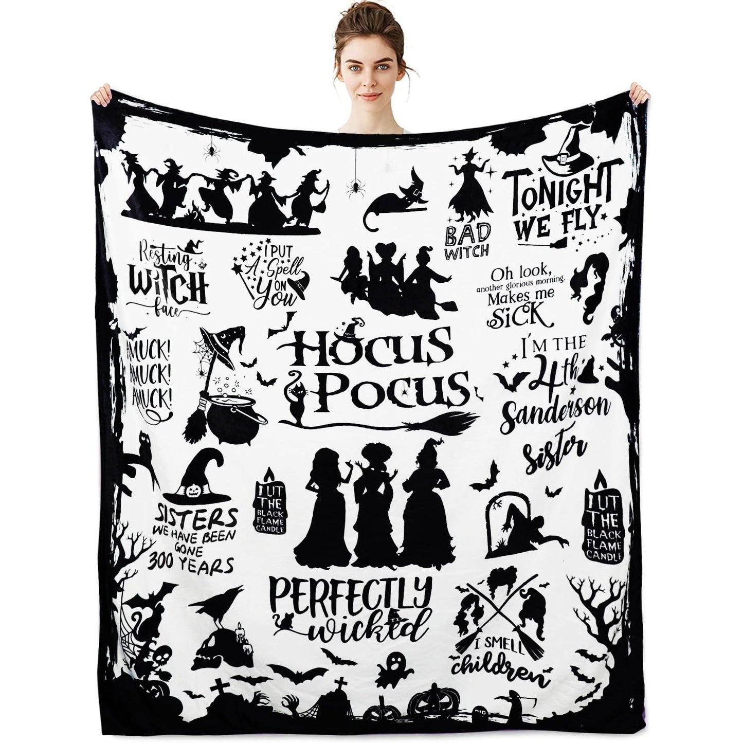 Metawu Halloween Blanket,Witch Flannel Throw Blankets, for Kids Women,Halloween Throw Blanket for Couch Sofa Bed Chair Decorations 50 x 60 inches