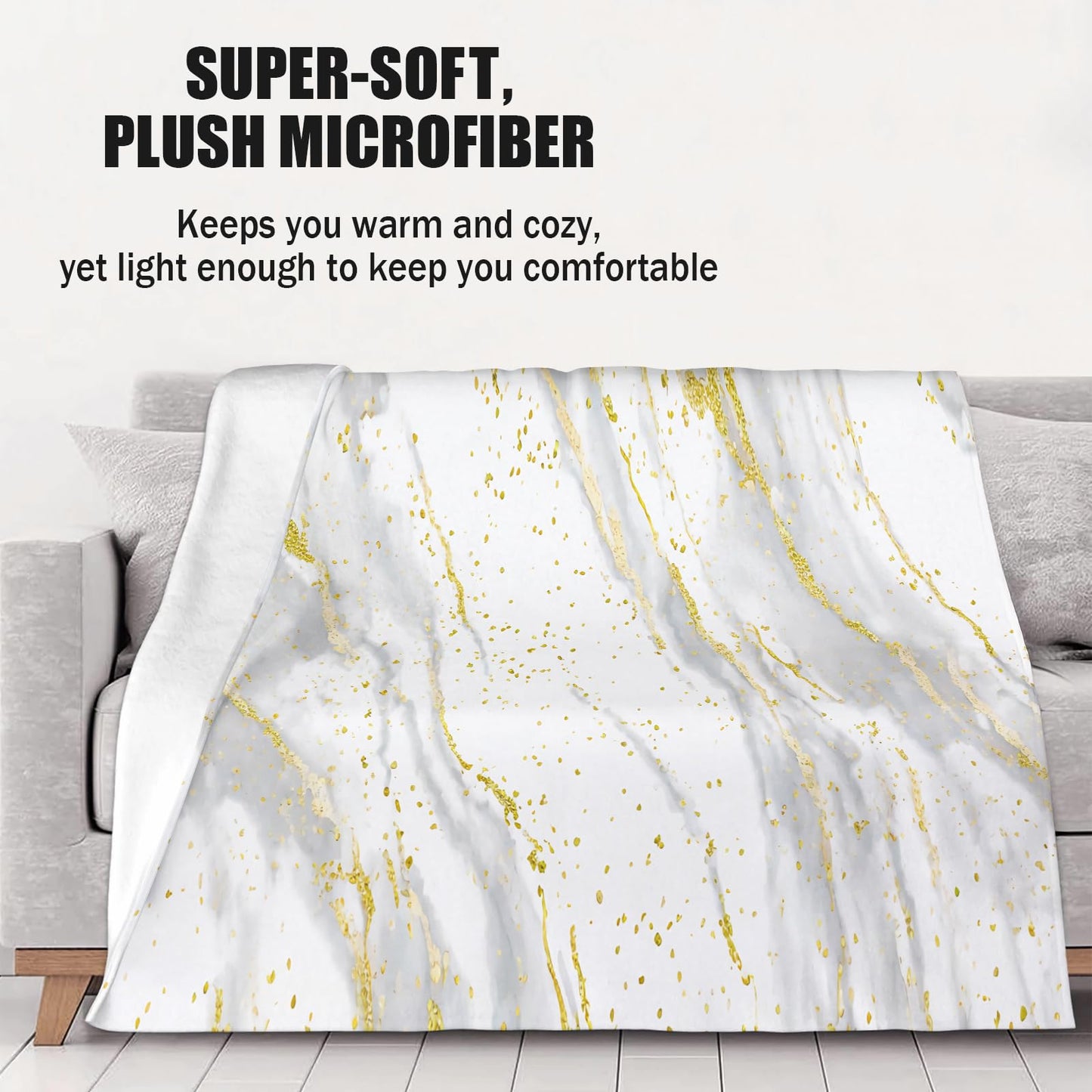 PAOABIU Grey and Golden Blankets, Marble Throw Blanket for Couch Bed Sofa, Minimalism Blankets and Throws - Super Soft Cozy Plush Flannel Blanket Gifts & Decor, 66x90