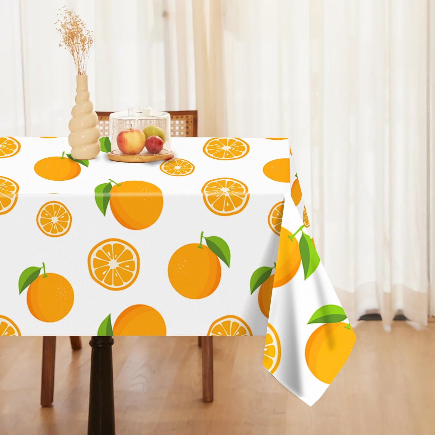 CC HOME 1Pc Tangerine Party Plastic Tablecloth 54 x 87 Inch Long Table Cover, Summer Fruits Party Tablecover for Orange Theme Kids Baby Shower Birthday Dinner Picnic Kitchen Event