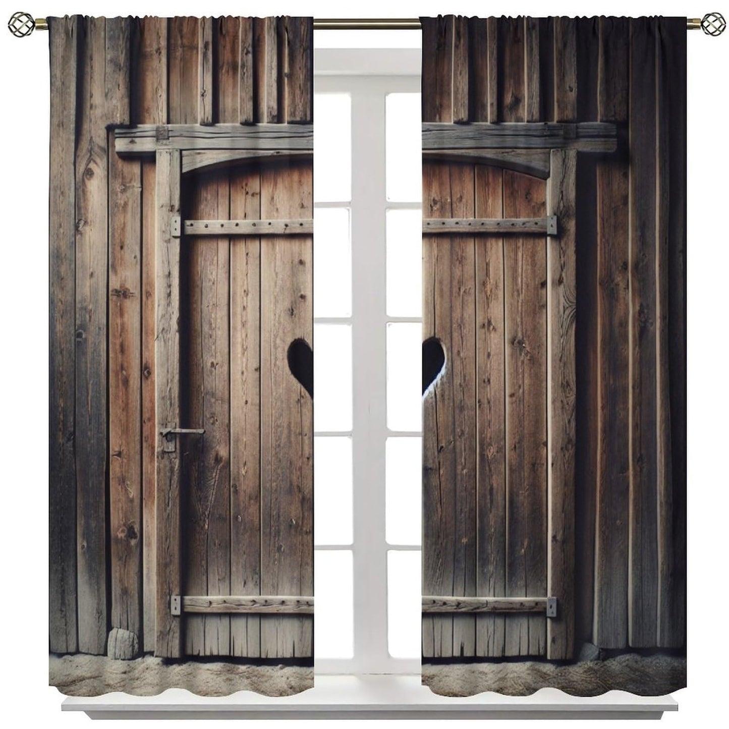 Nanacur Vintage Wooden Door Curtains, Barn Farmhouse Printed Board Cabin Art Plank Rod Pocket Window Treatment for Bedroom Living Room Kitchen Cafe Drapes 41" W X 45" L (No Blackout)