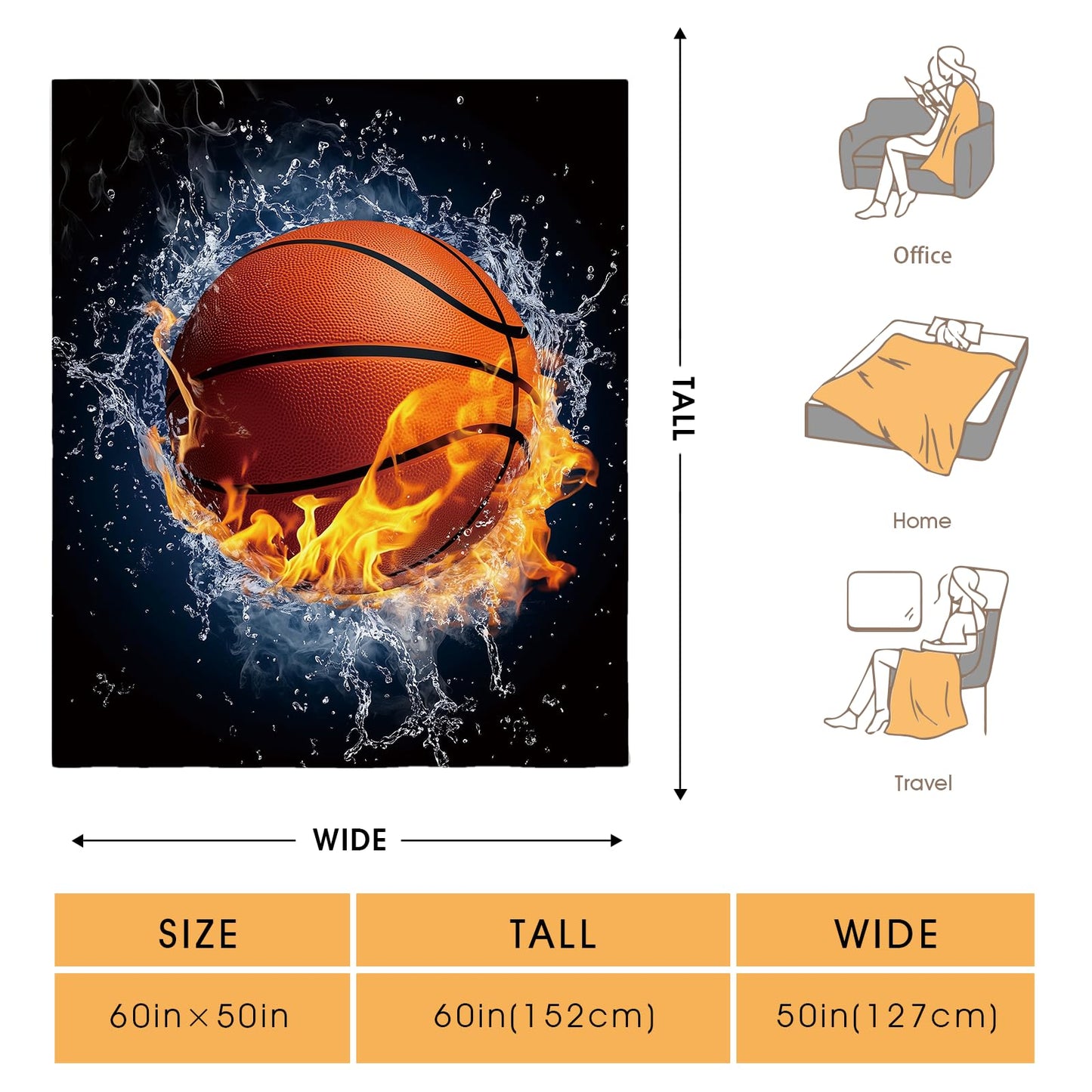 Hohoto Basketball Blanket Sports Gifts for Men Women Kids Teen Boys Girls Birthday Christmas Halloween Easter Son Boyfriend Students Team Player Teammates Throw Blanket 50"x60"