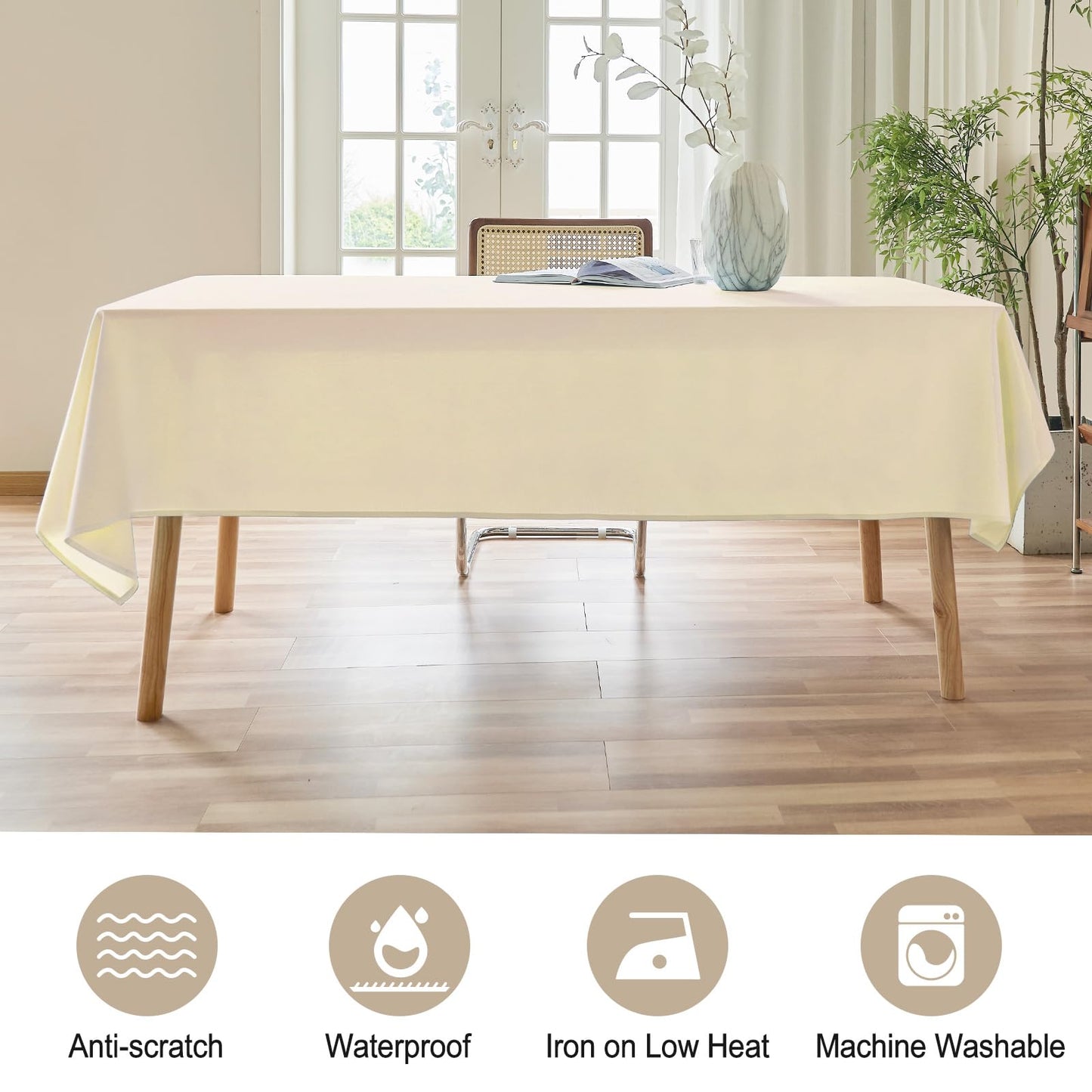 AUSSPVOCT Textured 50 Inch Round Tablecloth up to 54" Dia Tables Waterproof Spill-Proof Wipeable Table Cloth Wrinkle Free Circle Dining Table Cover for Birthday Farmhouse Outdoor Party Tablecloths .