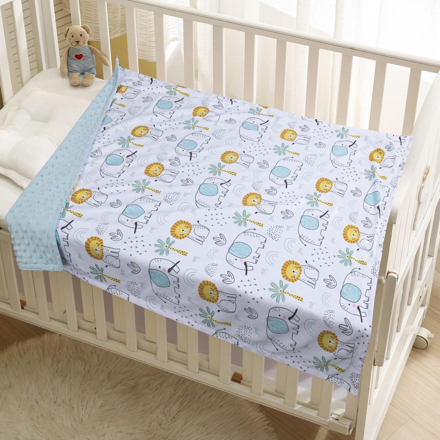 Donsonny Baby Blanket for Boys Girls Soft Minky with Double Layer Dotted Backing, Cartoon Printed 30 x 40 Inch Receiving Blanket (Elephant)