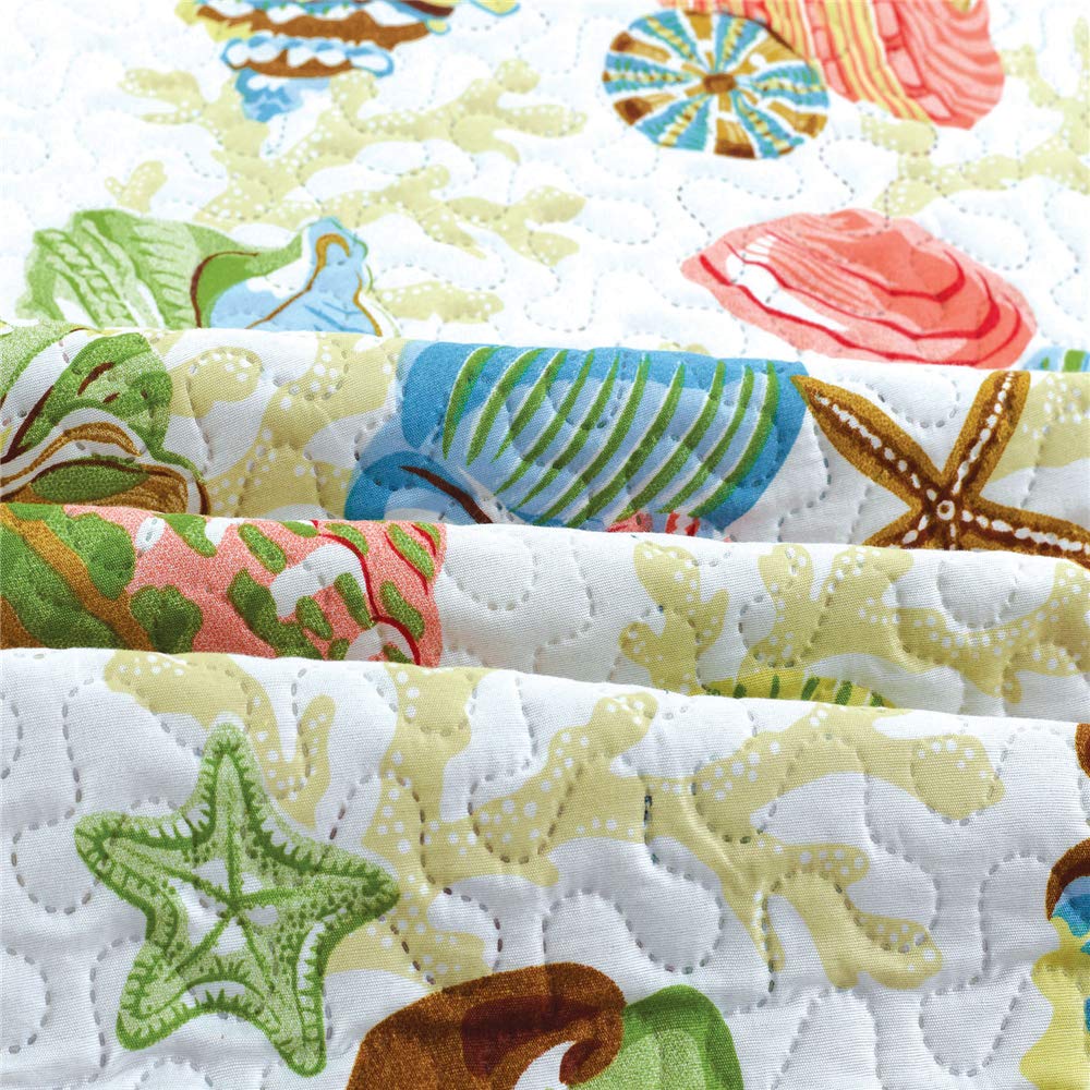 Quilt Set King Size Beach Bedding King Bedspread Coverlet Coastal Ocean Quilt Summer Lightweight Bedspread Beach Quilt Bed Spread Starfish Conch Decor Soft Home Reversible Bedding
