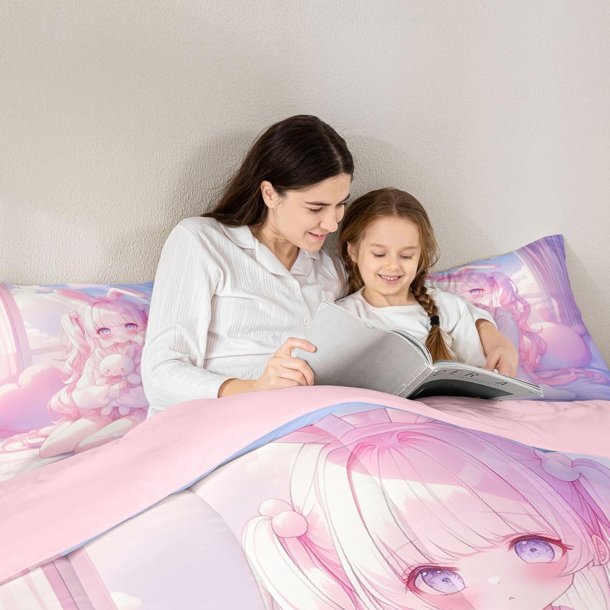 Erosebridal Romance Girly Comforter Set for Kids Boys Girls Anime Girl Bedding Japanese Girl Duvet Set Cute Cartoon Bear Comforter Twin with 1 Pillowcase
