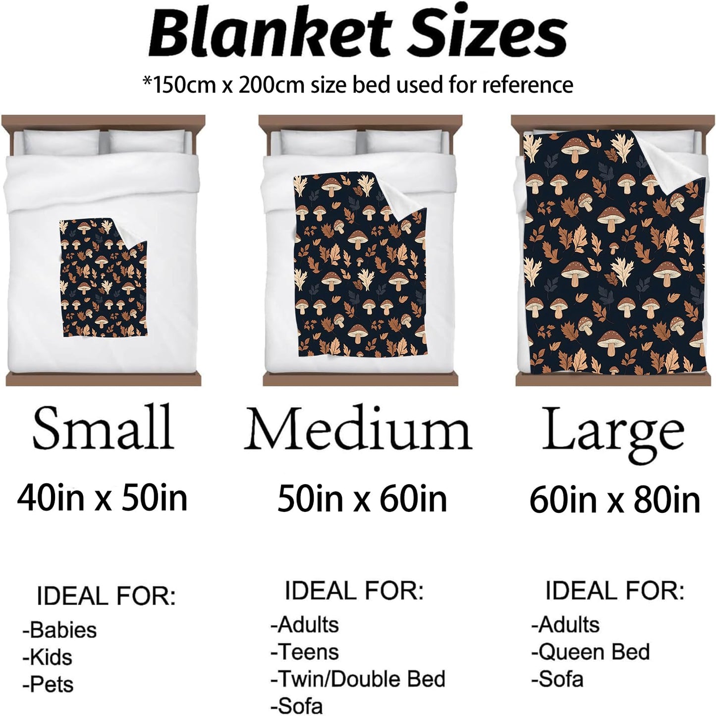 Kibue Cute Mushroom and Autumn Leaves Blanket, Soft Warm Cozy Flannel Throw - Plush Lightweight Blankets for Travel, Decor, Bedroom, Office - Ideal Gifts for Adults Kids Women Men 60"×50"