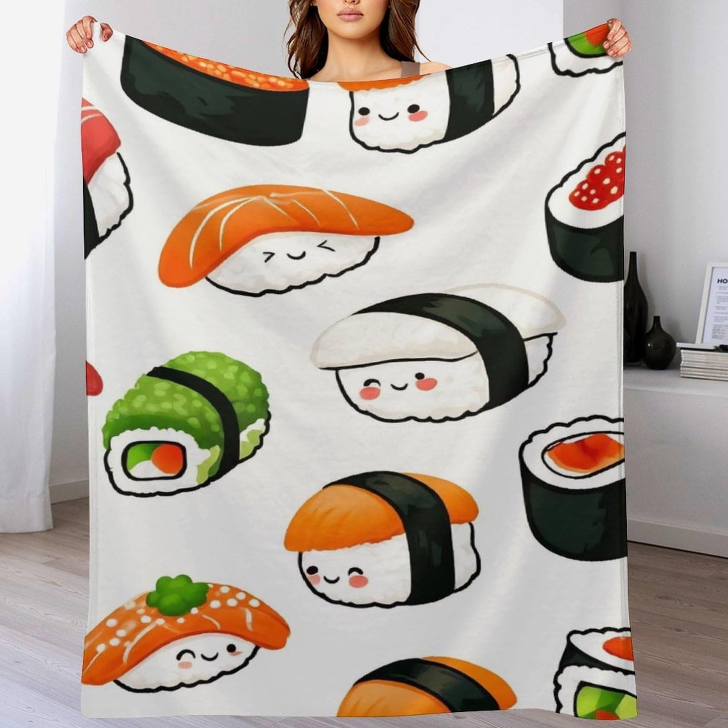 UTRSIFB Thick Carpet Chair Bedspreads Fashion Blanket Flannel Cover for Men and Women Cute Food Japanese Sushi