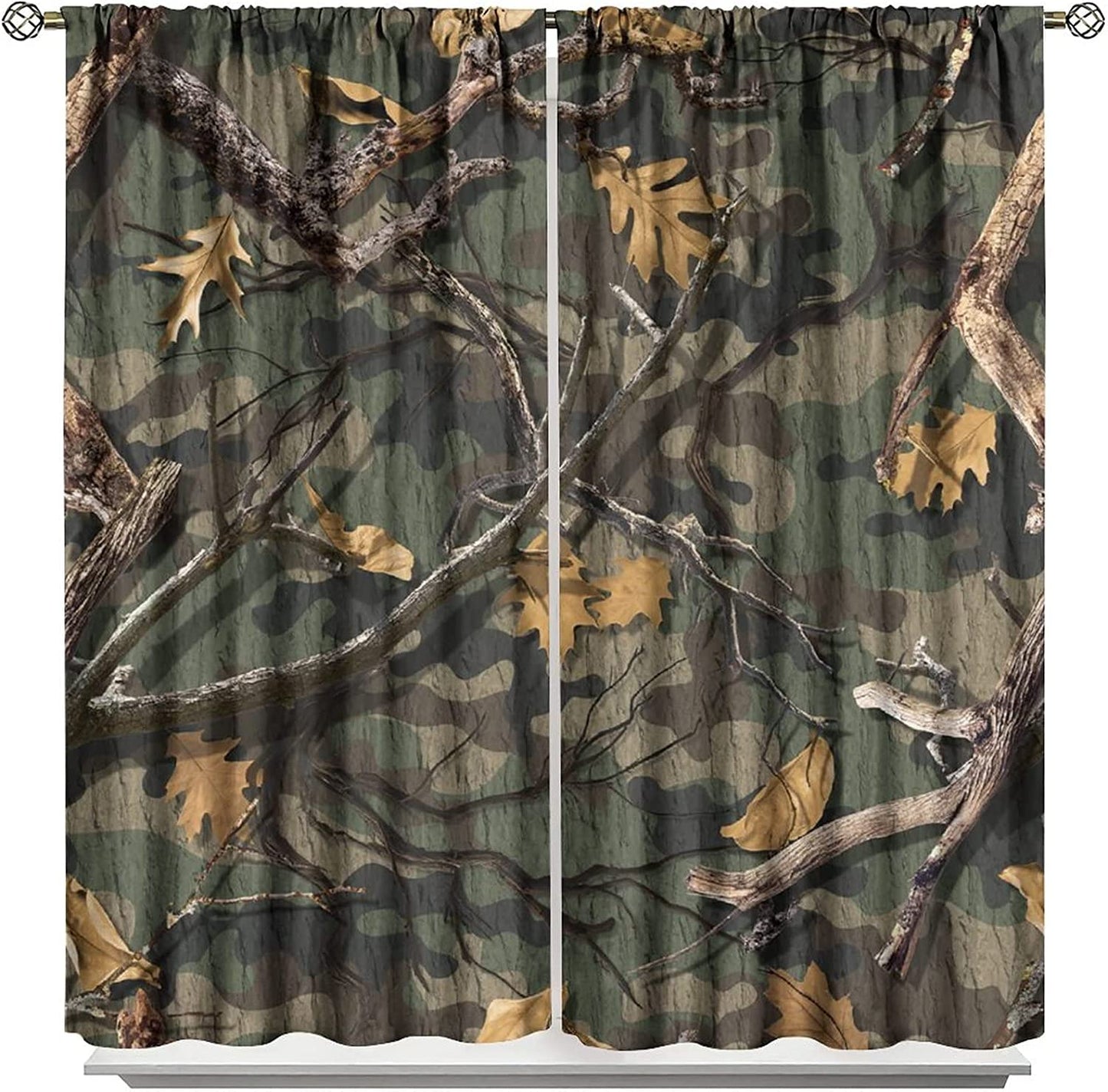 Camouflage Window Curtains,Forest Camo Branches Leaves Hunting Camp Cabin Balckout Window Drapes for Living Room Bedroom Kitchen Decor W42xL45in