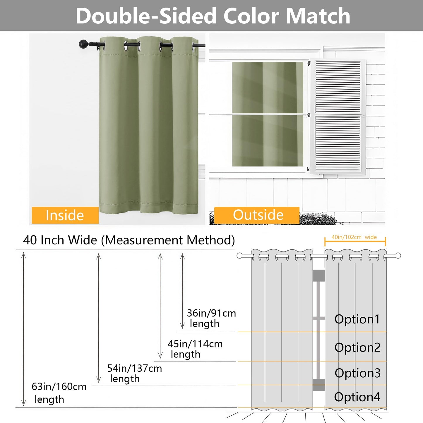 Simplebrand Sage Green Room Darkening Curtains for Bedroom 63 Inch Length 2 Panels Set, Thermal Insulated Energy Saving Curtains for Kids Room, Grommet Solid Nursery Window Treatment Drapes, W40 x L63