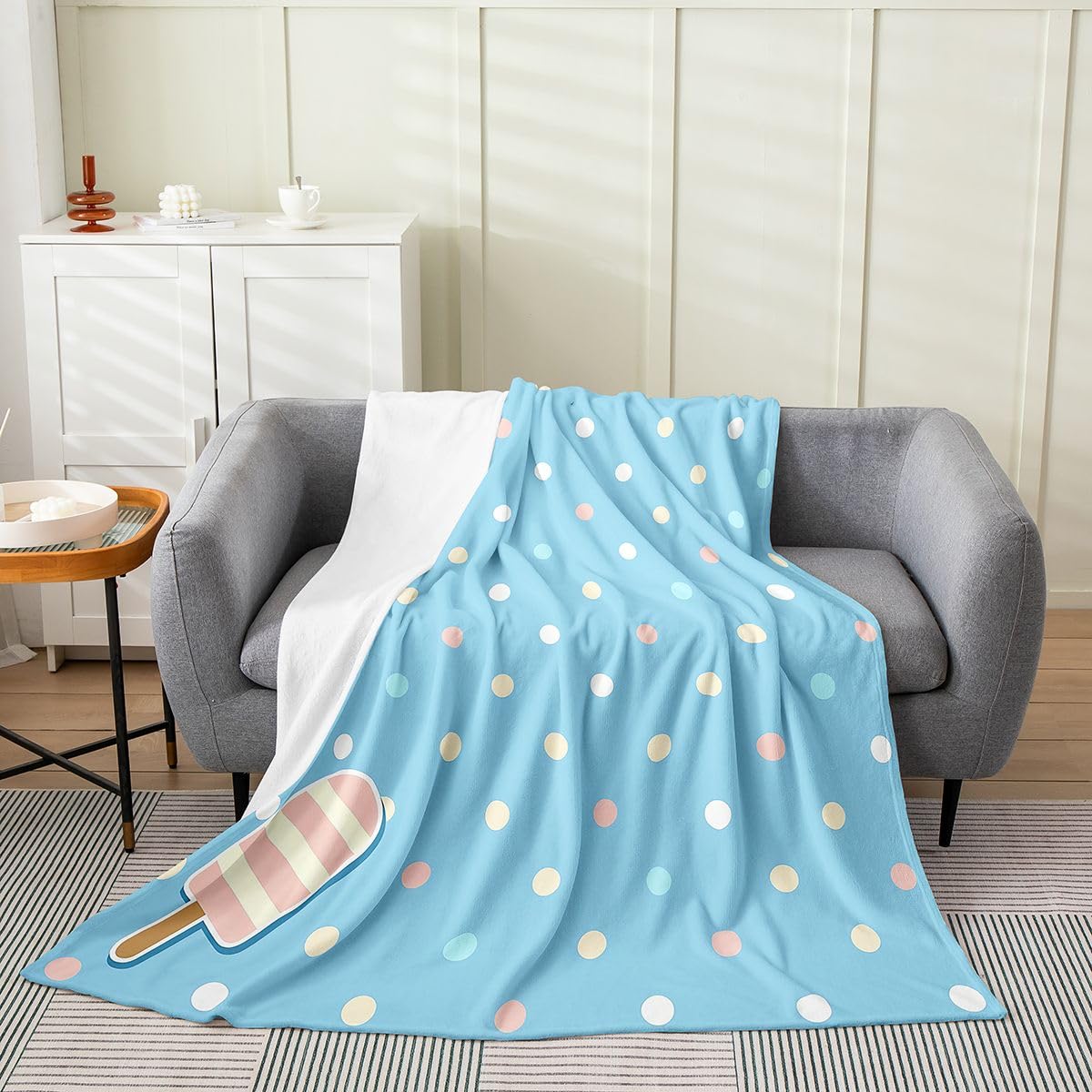 jejeloiu Ice Cream Flannel Fleece Throw Blanket Cute Baby 30"x40" Sweet Candy Fleece Throw Blanket for Kids Women Men Gifts for Ice Cream Lovers for Bed Couch Chair Living Room Blue Bedroom Decor