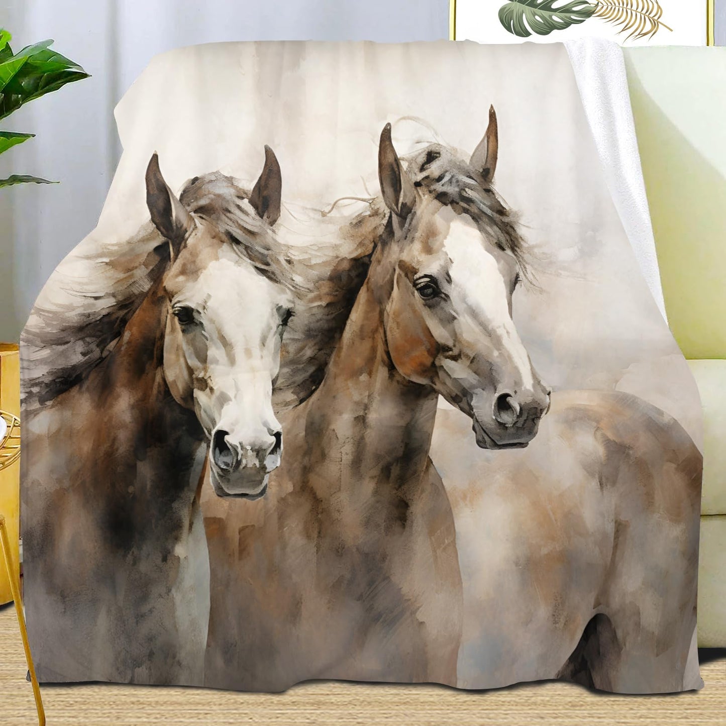PAOABIU Horse Blankets, Western Horse Throw Blanket for Couch Bed Sofa, Animal Girls Blankets and Throws - Super Soft Cozy Plush Flannel Blanket Gifts & Decor, 66x90