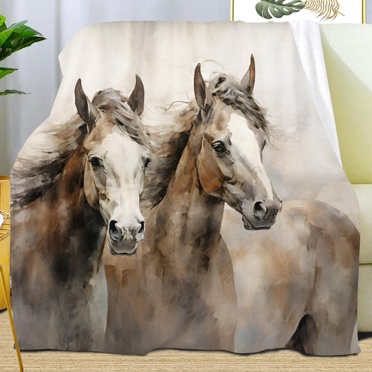 PAOABIU Horse Blankets, Western Horse Throw Blanket for Couch Bed Sofa, Animal Girls Blankets and Throws - Super Soft Cozy Plush Flannel Blanket Gifts & Decor, 66x90