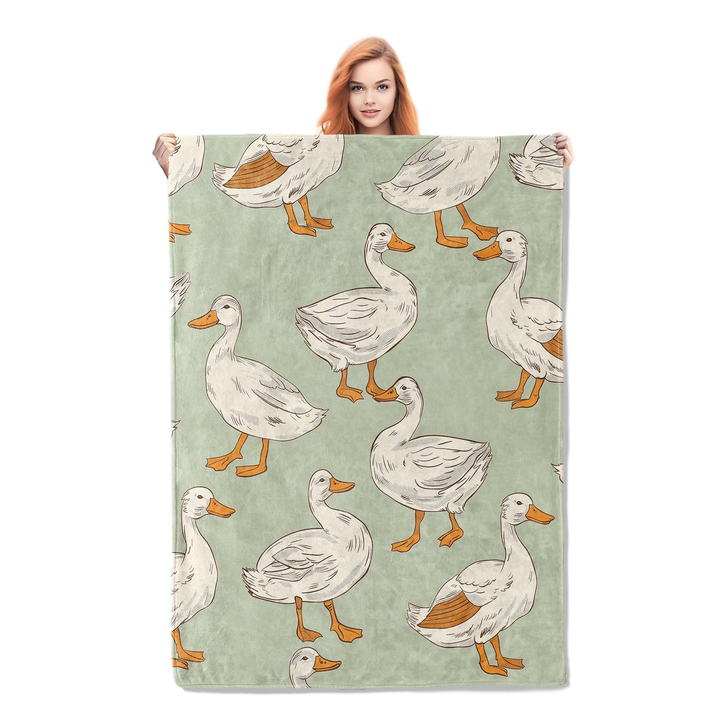 Cute White Duck Blanket Gifts for Adults Kids Girls Boys Soft Warm Lightweight Cozy Flannel Animal Duck Pattern Throw Blankets for Bed Sofa Couch Living Room Decor 50x60in