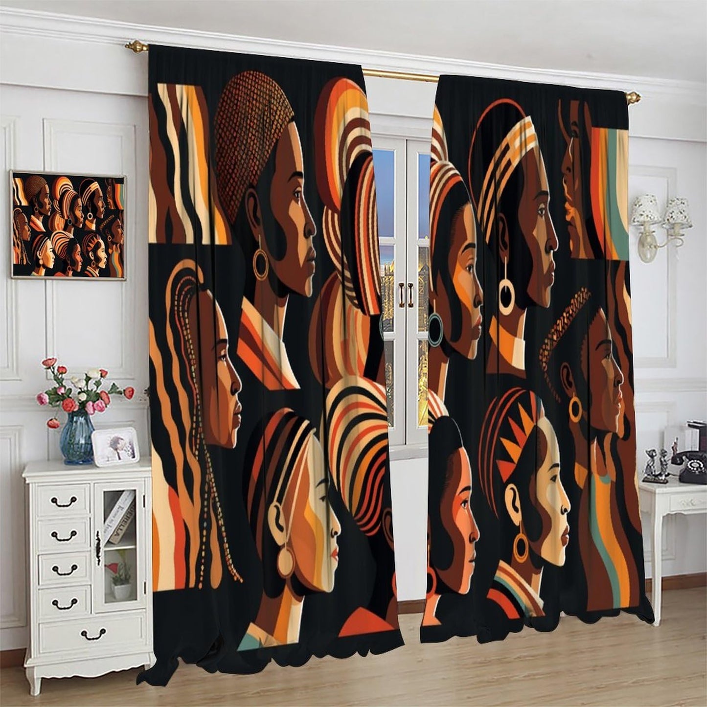 FAOTELY African Women Curtains Boho Mid Century Tropical Window Drapes for Kids Bedroom Living Room Classroom Kitchen Cafe Decor （W21xL45 Inch） x2 Panels