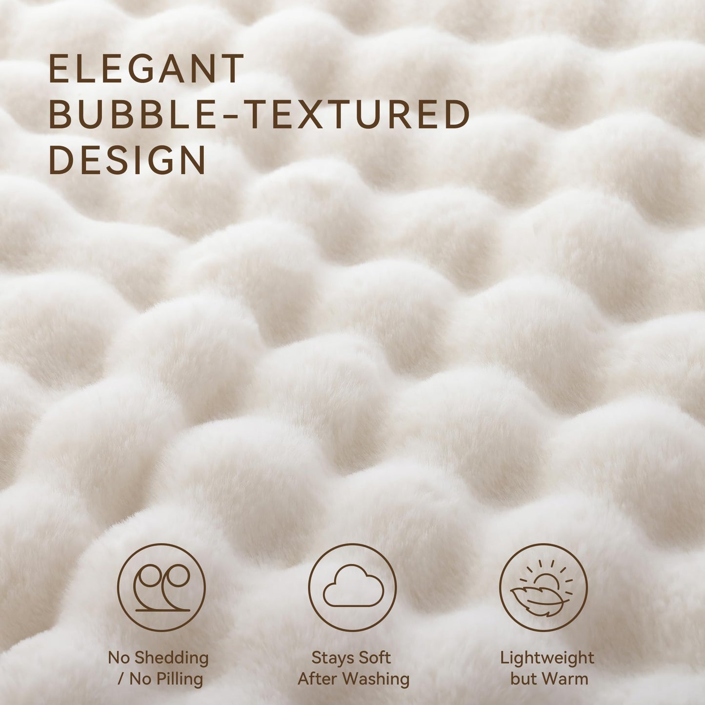 Smoofy Faux Fur Throw Blanket for Couch - Cream White Super Soft Cozy Bubble Blanket, Fluffy Plush Fuzzy Throw for Sofa & Bed, Thick Lightweight Warm Blanket, Luxury Aesthetic Gift for Women 50"x60"