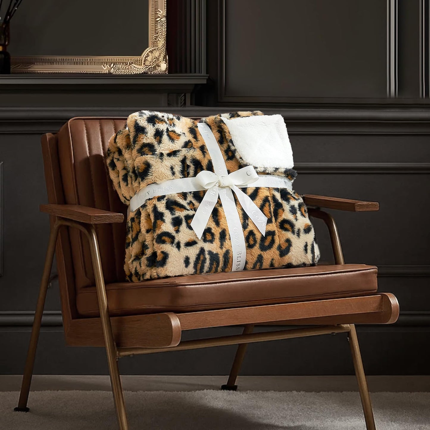 Cozy Bliss Luxury Faux Fur Throw Blanket Leopard Print, Non Shedding Double Sided Sherpa Blankets Super Soft Fluffy Thick Warm Throws Home Decor for Couch Bed Sofa Women,50"*60"Inches Brown Leopard