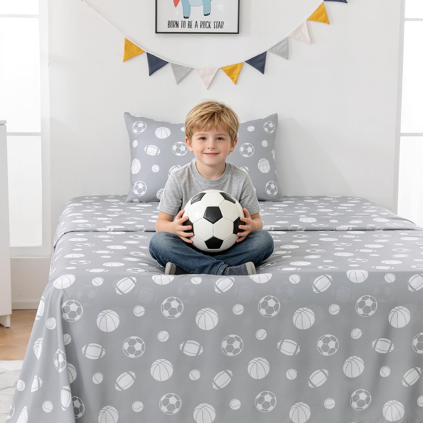 MICORAL Kids Twin Sheet Set Sports, 3 Pieces Sheets for Boys & Girls, Soft Printed Microfiber Bed Sheets, Deep Pocket Cozy Toddler Bedding Set, Sports