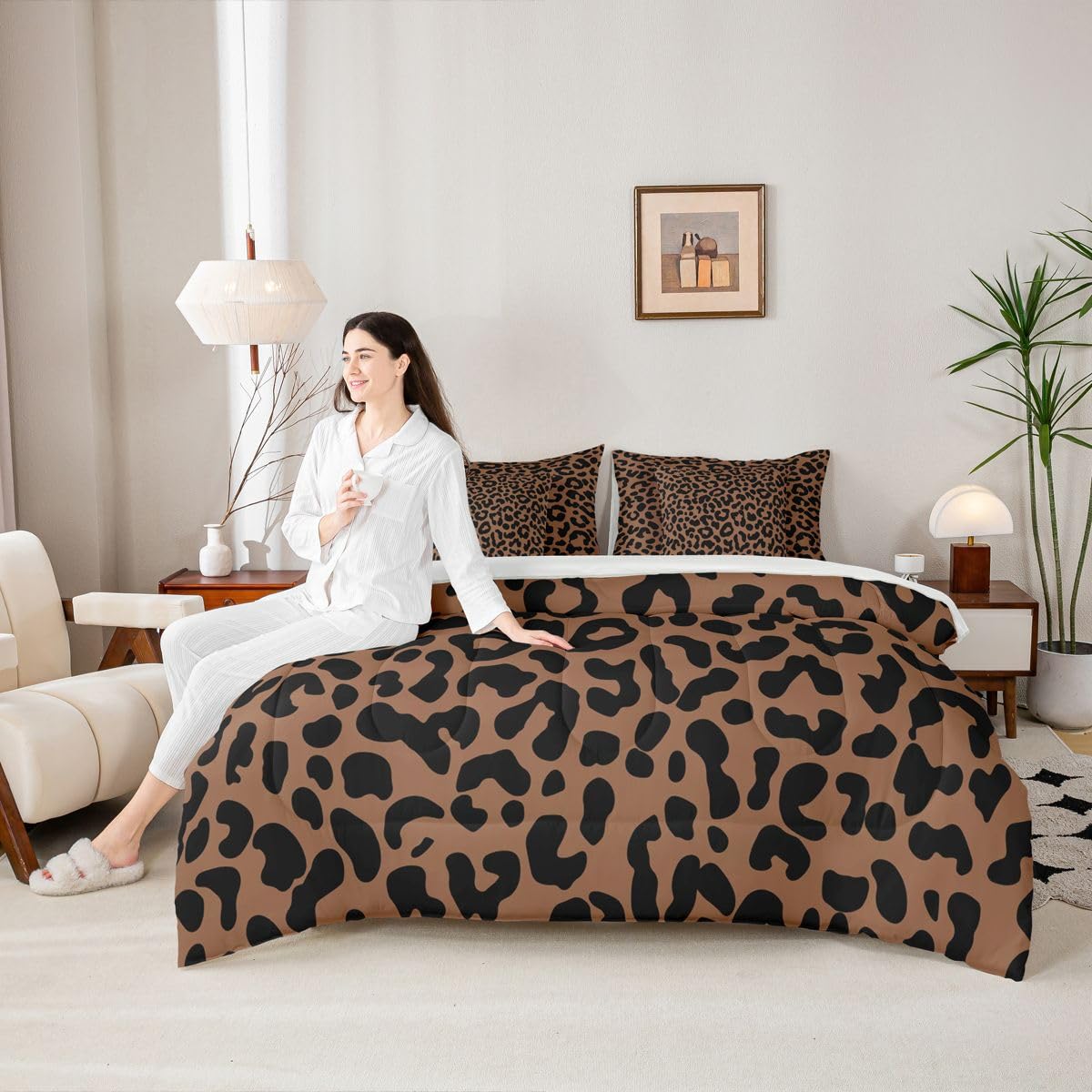 Erosebridal Leopard Print King Bedding Set 7 Piece for Boys Brown Cheetah Decor Bed in A Bag for Kids Teens Youth Adult African Safari Animal Comforter Set with Sheet Cat Panthera Bed Sets