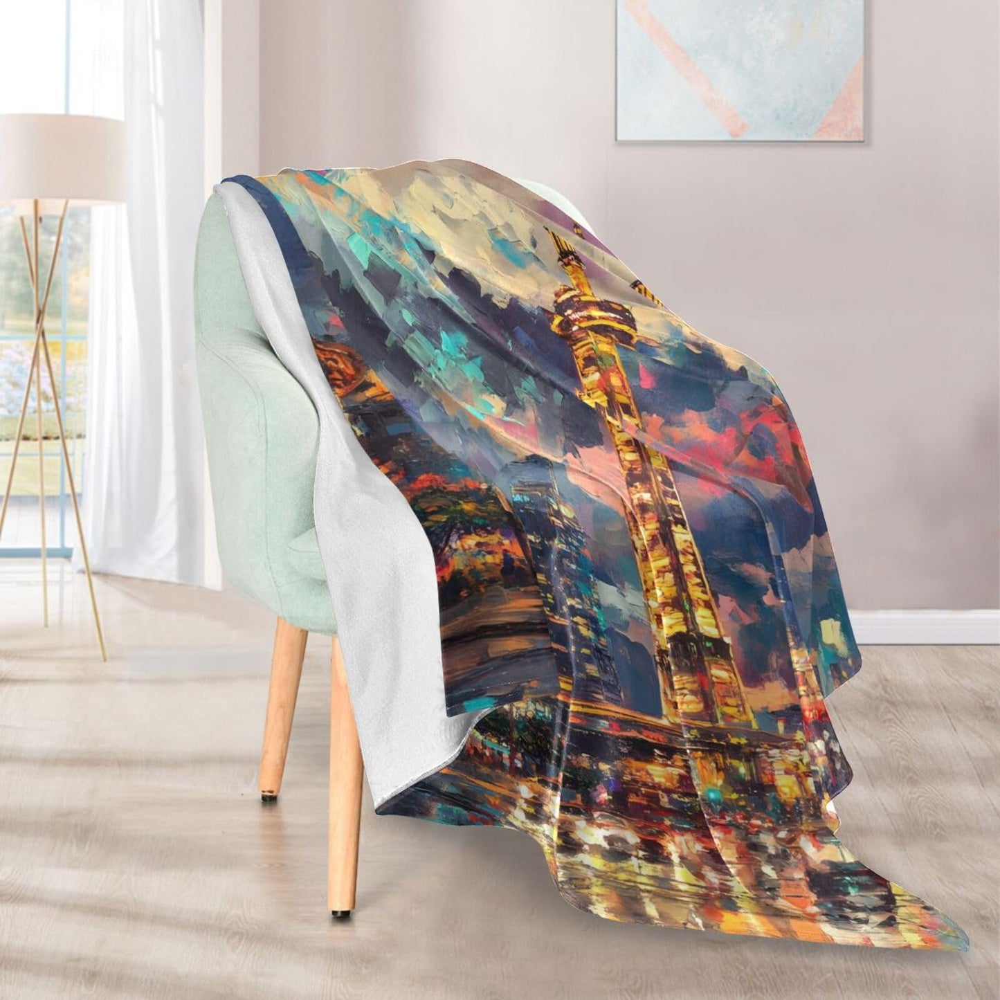 AIXIWAWA Throw Blanket-Painting City Print for Couch, Warm Soft 50×60 inches Lightweight Fleece for Bed Sofa All Season
