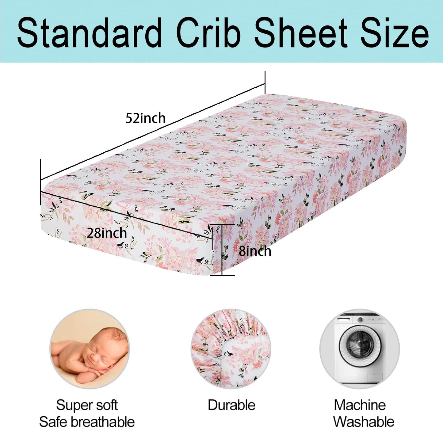 Bimocosy Crib Sheets 4 Pack, Baby Crib Sheets Fitted for Boys and Girls Breathable & Snug Fit, Soft Toddler Bed Sheets for Standard Crib Mattress Nursery Daycare Essentials, Elephant Dreams
