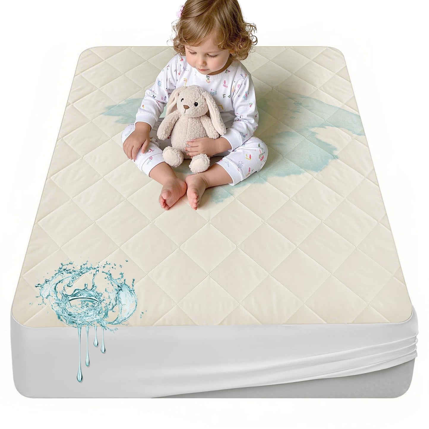 Lofe Organic Crib Mattress Protector - Top&Side Waterproof, 100% Waterproof Crib Mattress Protector, Breathable Cotton Toddler Mattress Protector, Baby Crib Mattress Cover Fitted 52x28x9 in
