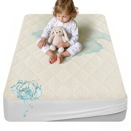 Lofe Organic Crib Mattress Protector - Top&Side Waterproof, 100% Waterproof Crib Mattress Protector, Breathable Cotton Toddler Mattress Protector, Baby Crib Mattress Cover Fitted 52x28x9 in