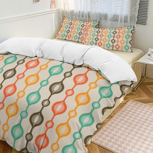 Modern Mid Century Duvet Cover Retro Atomic Bedding Set, Rainbow Grid Comforter Cover Vintage Fifties 1950s Bed Set, Abstract Art Bedding 3 Piece (1 Duvet Cover 86"x70" + 2 Pillow Sham 20"x30")