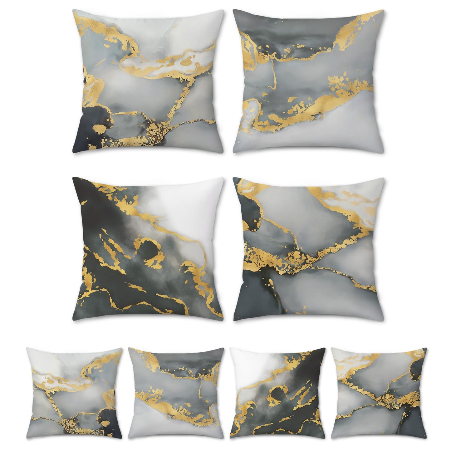Bonhause Grey Gold Black Marble Pillow Covers 18x18 Set of 4 Abstract Art Modern Decorative Throw Pillow Cases Soft Velvet for Couch Car Bedroom Home Decor