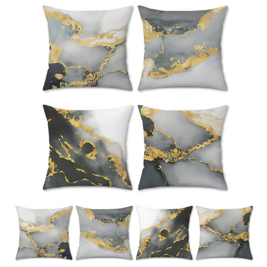 Bonhause Grey Gold Black Marble Pillow Covers 18x18 Set of 4 Abstract Art Modern Decorative Throw Pillow Cases Soft Velvet for Couch Car Bedroom Home Decor