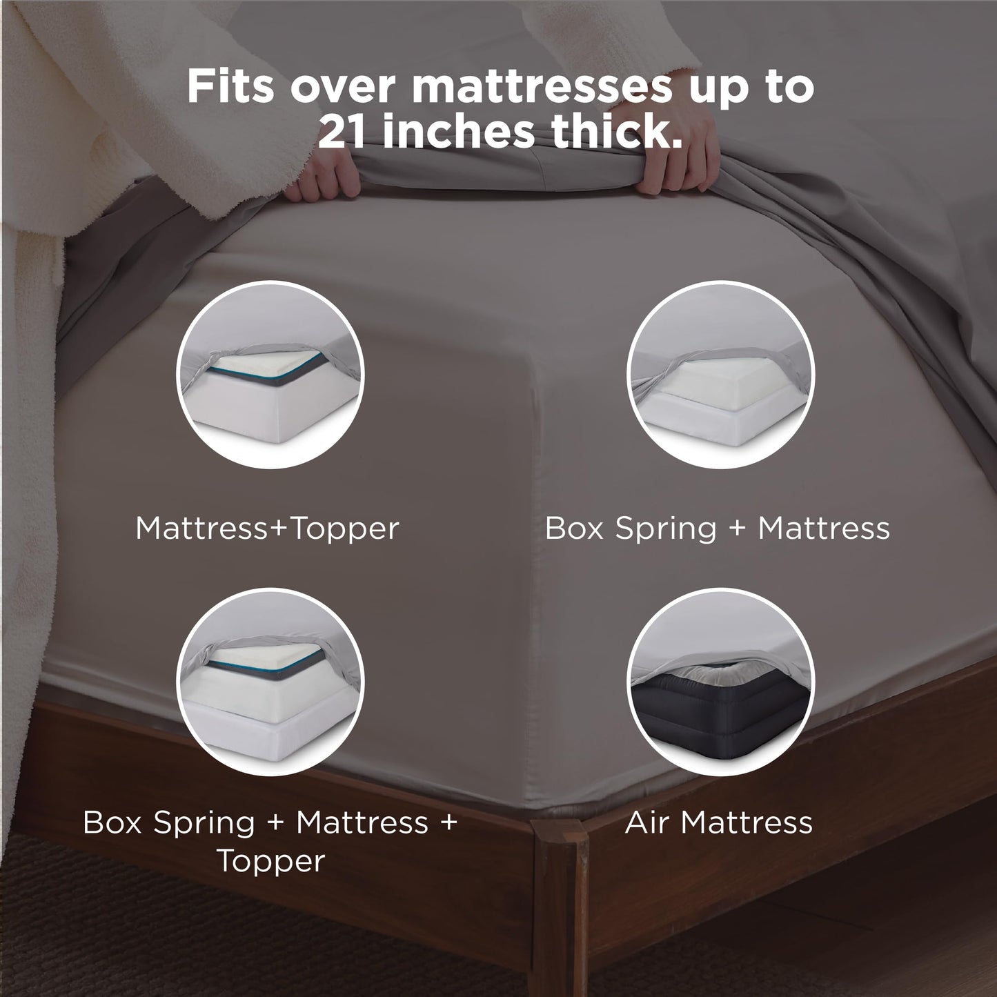 Bedsure Deep Pocket Queen Sheets Set - Fits Mattresses Up to 21 Inches Thick - 4 Piece GentleSoft Bed Sheets, Moisture Wicking, Soft & Cooling Bedsheet & Pillowcases, Easy & Secure Fit, Light Grey