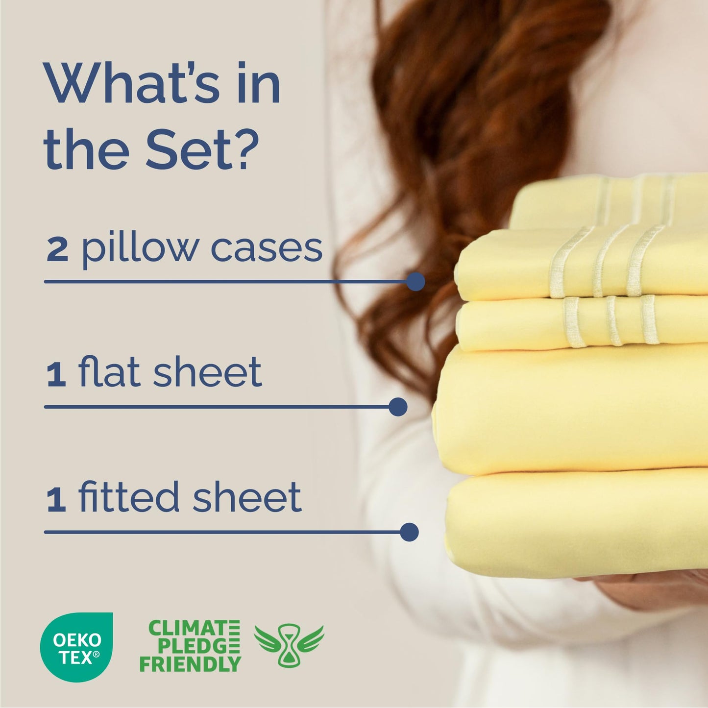 Queen Size 4 Piece Sheet Set - Comfy Breathable & Cooling Sheets - Hotel Luxury Bed Sheets for Women & Men - Deep Pockets, Easy-Fit, Extra Soft & Wrinkle Free Sheets - Yellow Oeko-Tex Bed Sheet Set