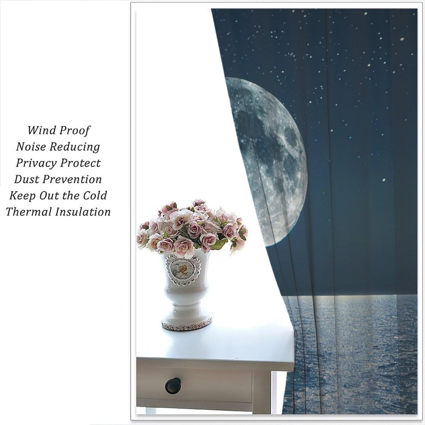 TOWINSFB Modern Sailboat Star Moon Blackout Curtains for Living Room Bedroom, Seaside Nature Ocean Window Curtains Rod Pocket Thermal Insulated Window Drapes, 2 Panels, Each 21" W x 63" L