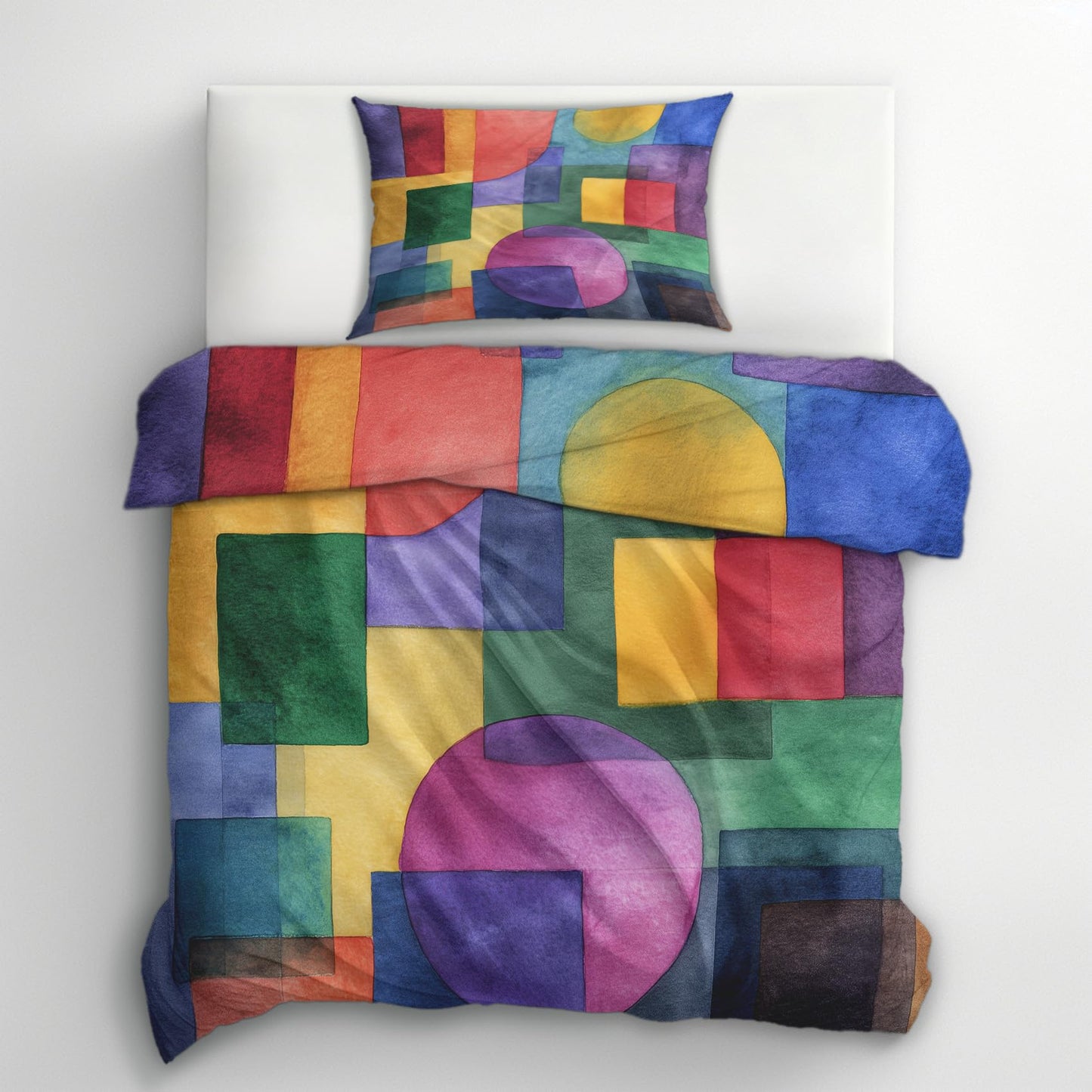 Colorful Geometric Queen Duvet Cover Set 3 Piece, Retro Abstract Art Reversible Bedding with 2 Pillow Shams, Zipper & Ties, Ultra Soft Microfiber, Geometric Bedroom Decorations 80A-T