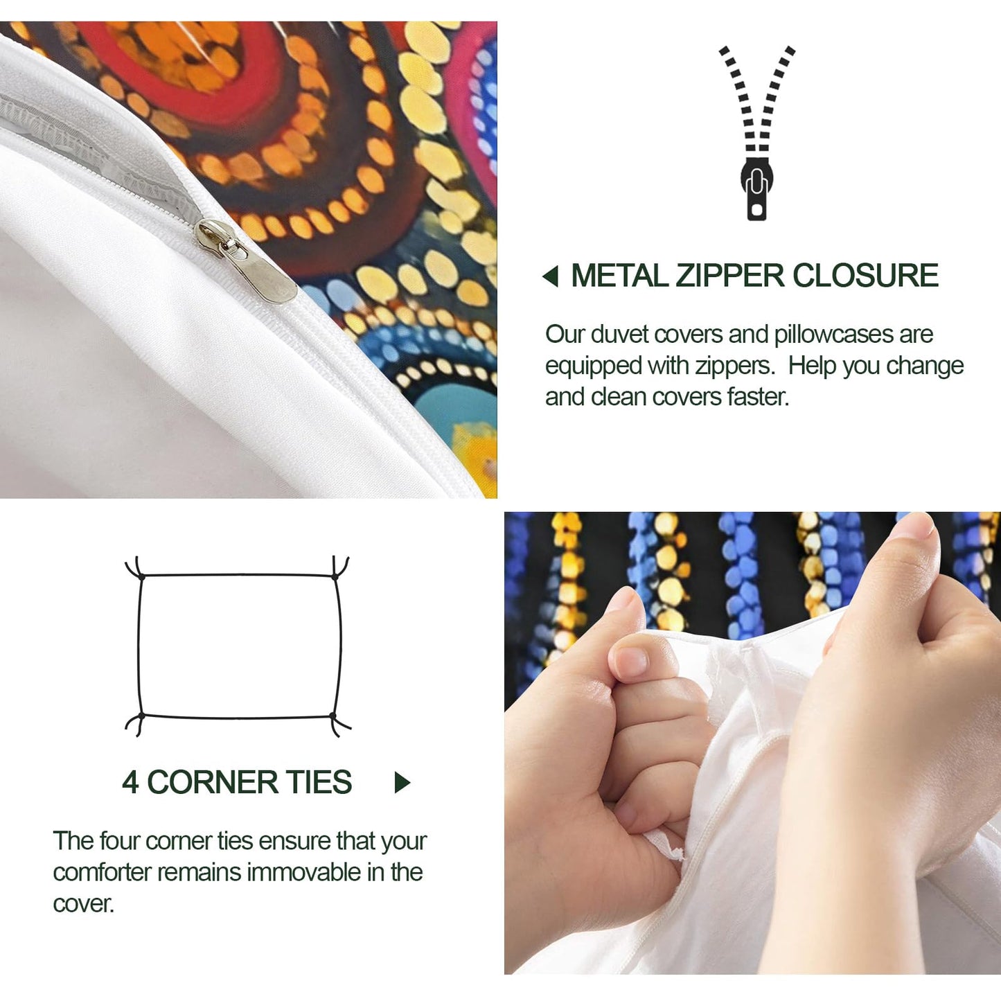 ZAMODE Cat Duvet Cover 90" x 90", Exotic Kitten Bedding Set, Colorful Ethnic Cats Comforter Cover with Zipper Ties