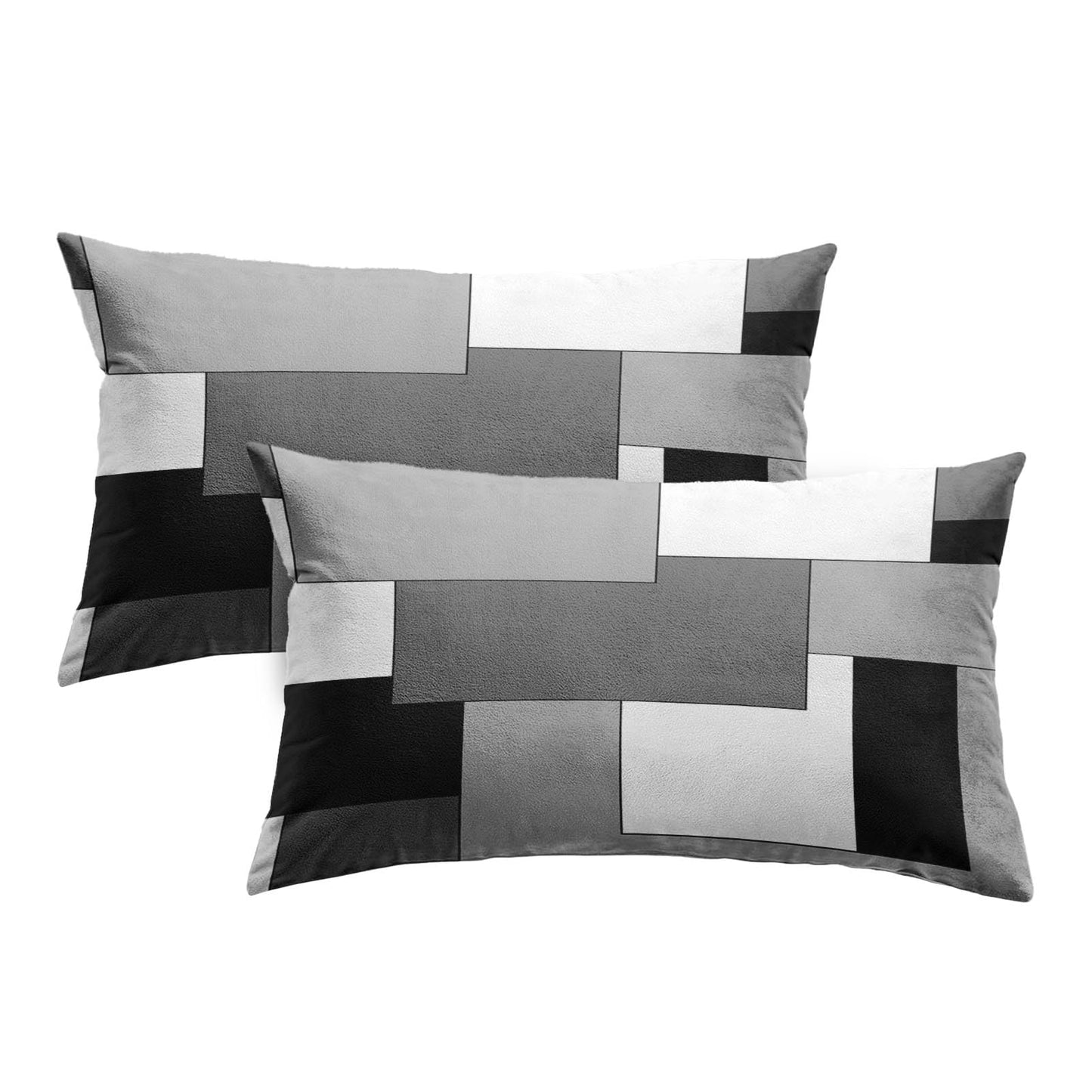Emvency Set of 2 Grey Geometric Throw Pillow Cover Black Gray White Painting Abstract Checkered Design Decorative Pillow Case Modern Home Decor Standard Square 12x20 Inch Cushion Pillowcase