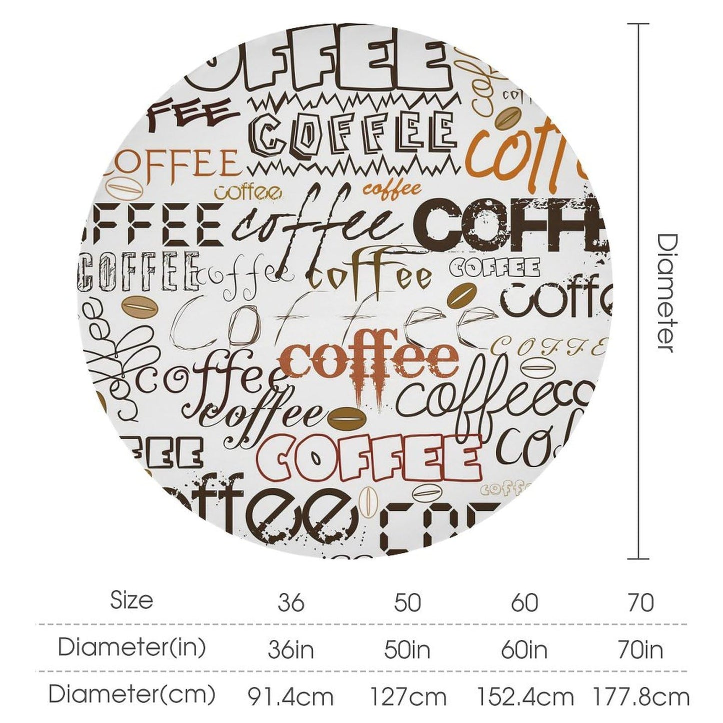 GoDazzling Coffee Kitchen Round Tablecloth, Coffee Theme Farmhouse Cafe Modern Tablecloth for Home Party Dining Room Kitchen Decor 36Inch(90cm)
