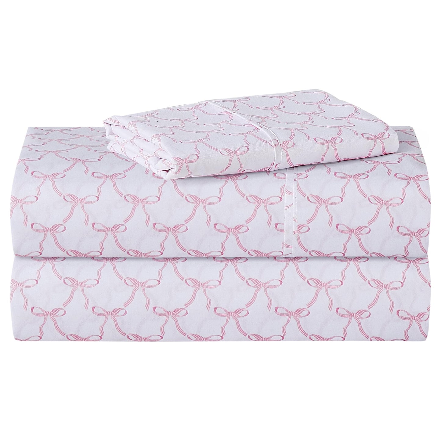 Softan Kids Bed Sheet Set, Girls Twin Size Kids Sheets, Microfiber Fitted Sheet and Pillowcase, Breathable and Silky Soft, 3 Piece Pink Bowknot Printed Twin Bed Sheet