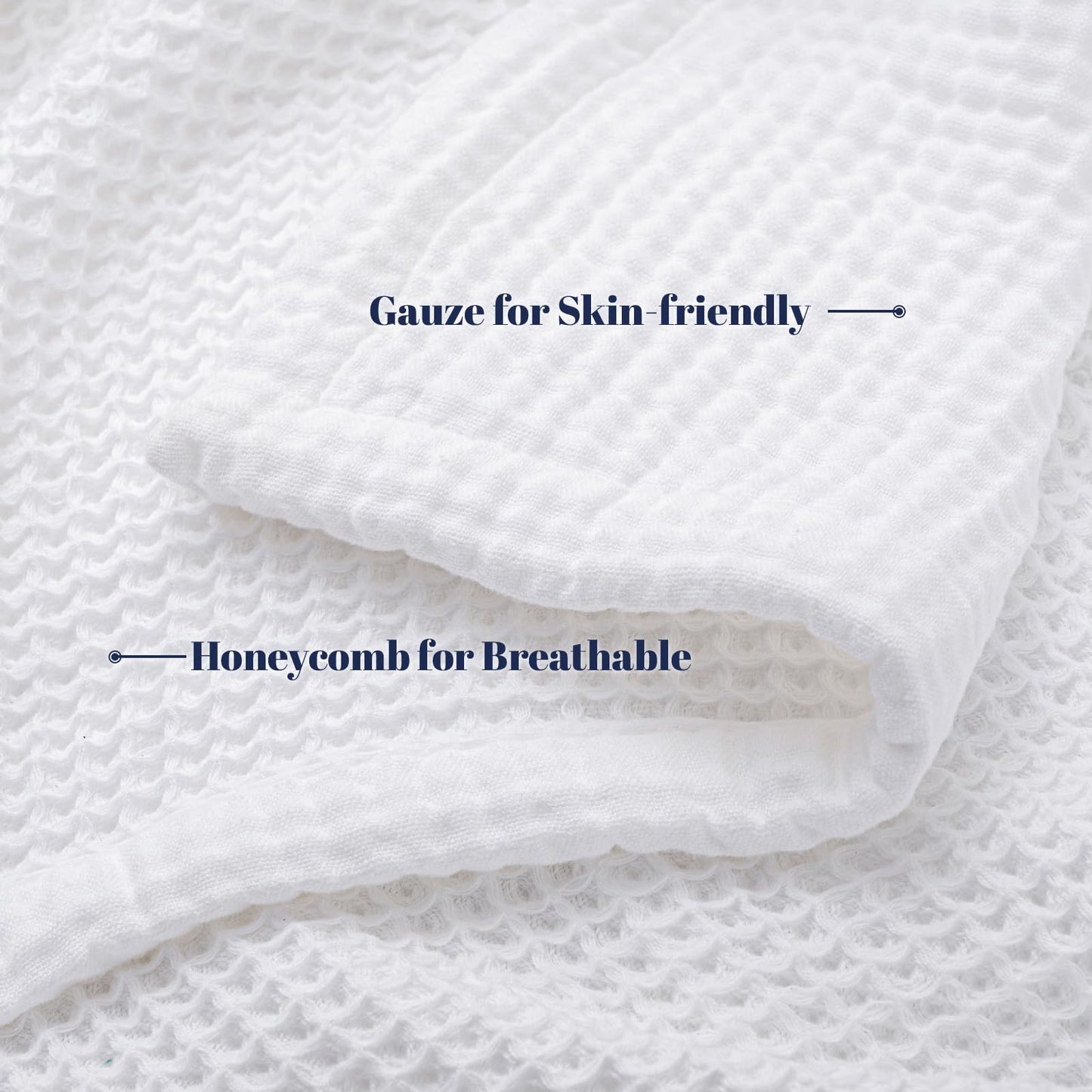 PHF 100% Cotton Waffle & Muslin Blanket Queen Size, Soft Breathable Luxury 400GSM Versatile Reversible Bedding for Bed, Great for Layering in Cold Weather, Home Decor Gift, 90" x 90", White