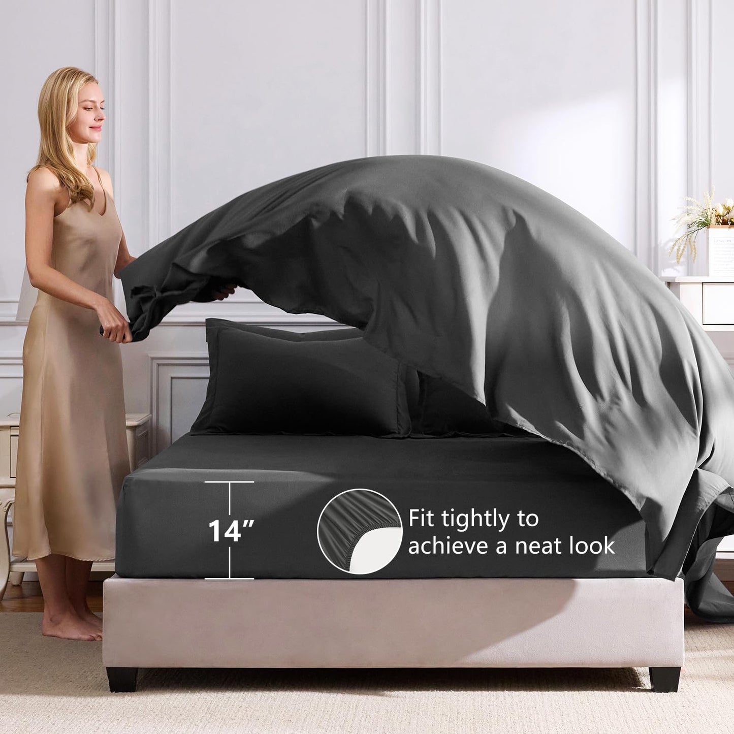CozyLux Queen Comforter Set Dark Grey - Bed in a Bag Queen Size 7 Pieces, Luxury Soft Bed Set for All Seasons, Bedding Set with Comforter, Sheets, Pillowcases & Shams, Dark Gray, Queen