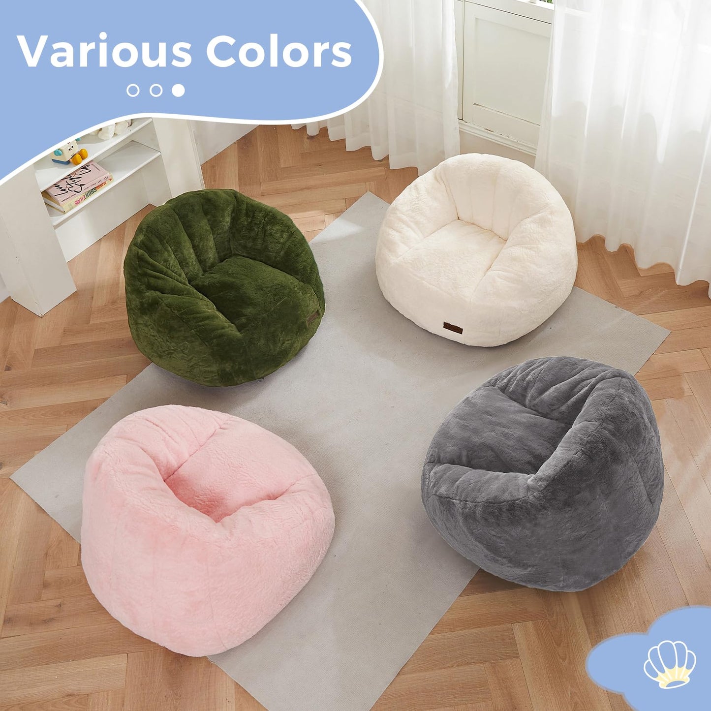 MAXYOYO Bean Bag Chair for Kids, Shell Shaped Bean Bag Couch for Boys and Girls, Toddler Chair Bean Bag Sofa for Playroom, Nursery Room, Dark Grey