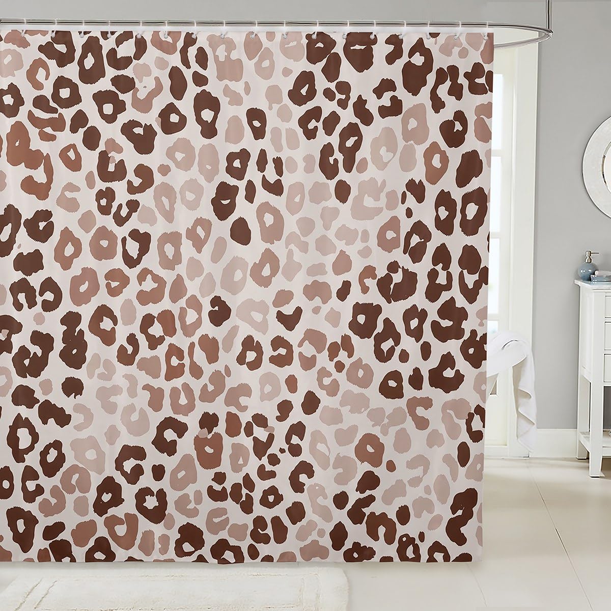 jejeloiu Leopard Print Shower Curtain for Bathroom Decor Cheetah Print Bath Curtain for Stalls Bathtubs Beige Brown Bathroom Accessories Modern Art Waterproof Polyester Fabric with 12 Hooks 72"x72"