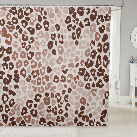 jejeloiu Leopard Print Shower Curtain for Bathroom Decor Cheetah Print Bath Curtain for Stalls Bathtubs Beige Brown Bathroom Accessories Modern Art Waterproof Polyester Fabric with 12 Hooks 72"x72"