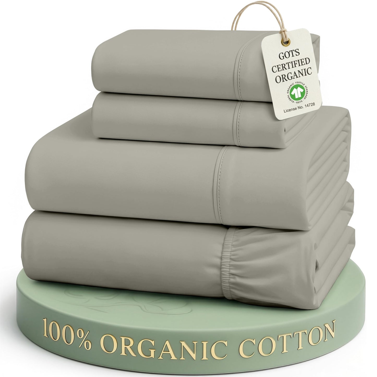 LANE LINEN 100% Organic Cotton Mercerized Queen Sheets, Soft & Comfy Naturally Cooling Cotton Sheets Queen Size Set, Classic Percale Weave Low Pill Fade Resistant Queen Bed Sheets- Silver