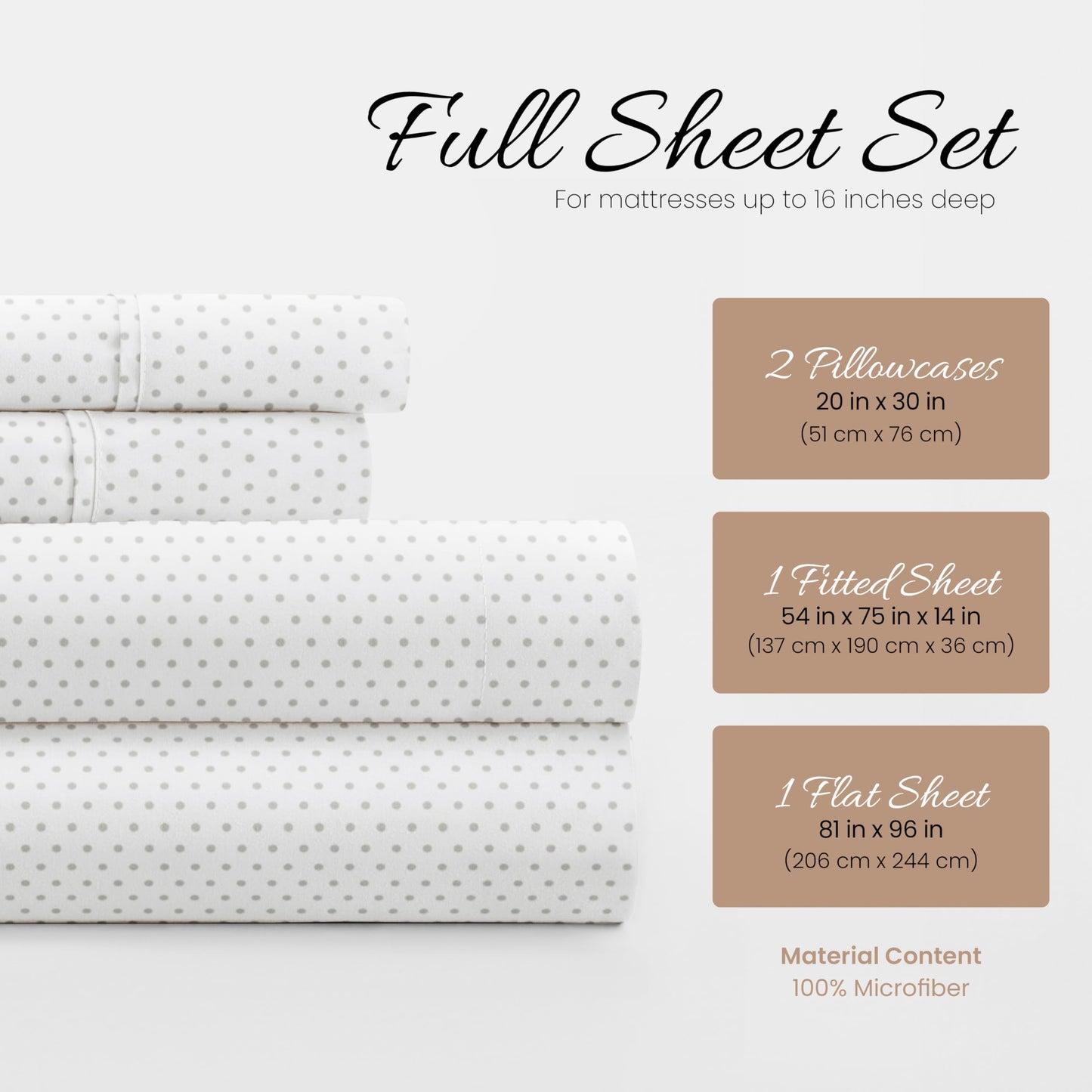 Linen Market Double-Brushed Patterned Microfiber Full Sheet Set 4 Piece – Oeko-TEX Certified Ultra Soft & Wrinkle-Free - 16" Deep Pocket Sheets - Easy Care Full Size - Stippled Light Gray