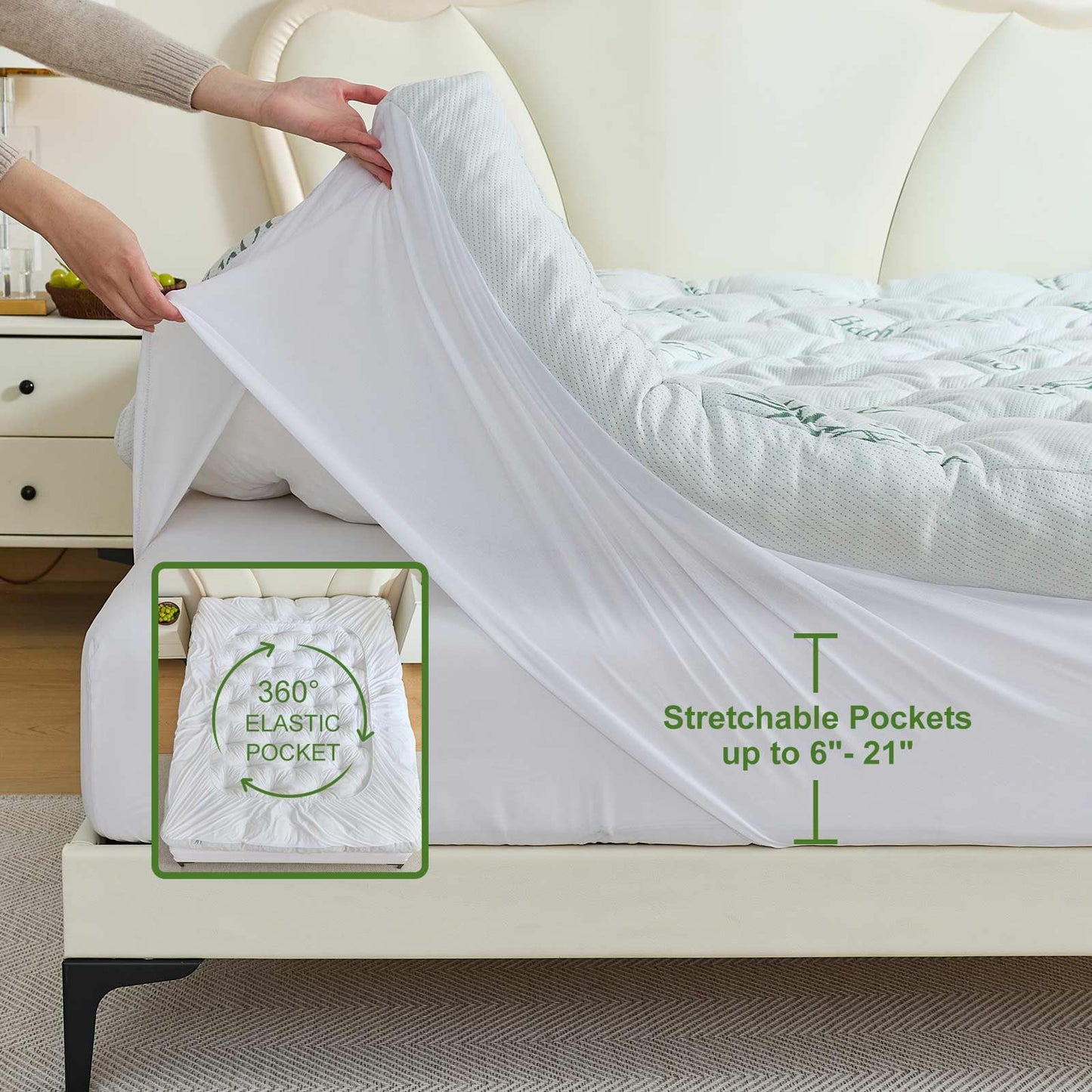 Whatsbedding Memory Foam Mattress Topper Queen Size, 5 Inches Slow Rebound Memory Foam Topper with Cooling Viscose Made from Bamboo Cover, Deep Pocket Designed Mattress Topper