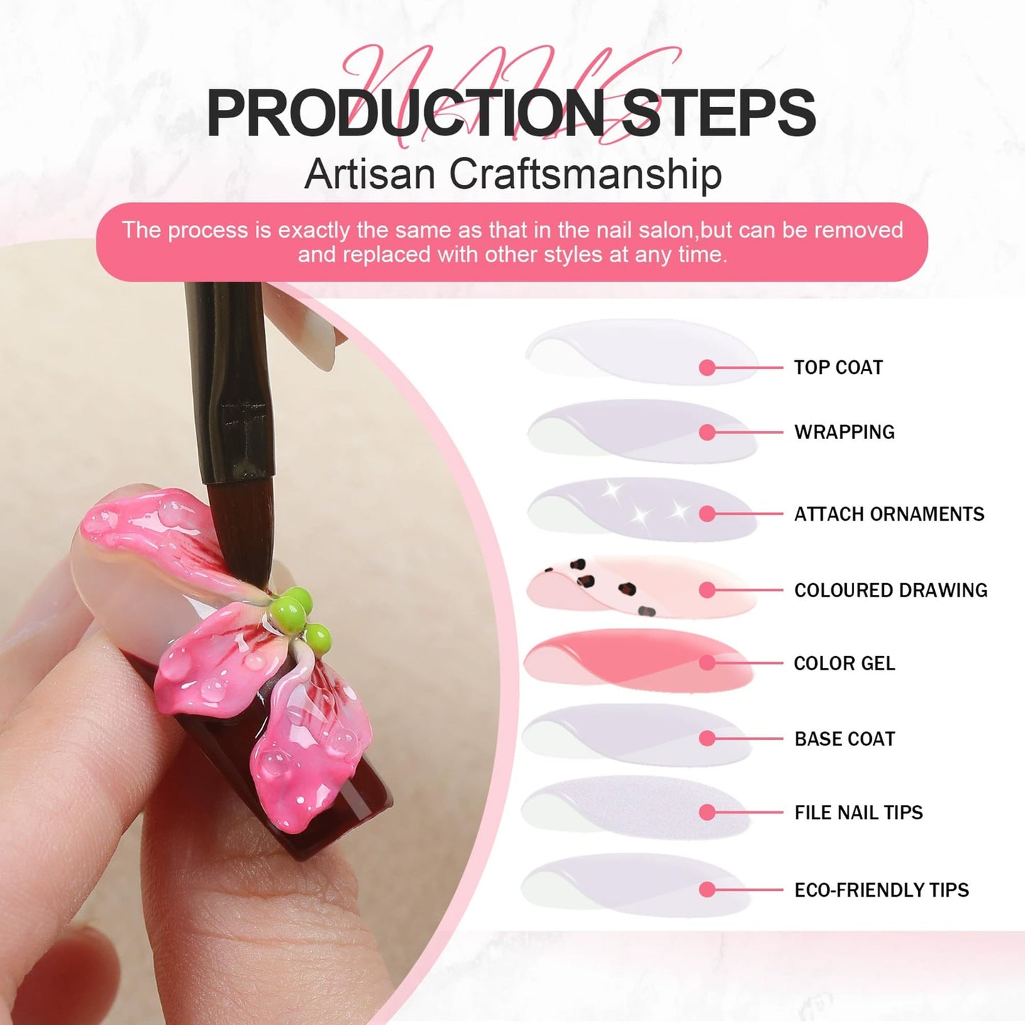 Handmade Press on Nails Long - Burgundy French Tips 3D Floral Fake Nails Glossy Stiletto False Nails with 3D Cat's Eye and Charms Designs Acrylic Nail Sparkly Stick on Nail for Women 10Pcs (Size M)