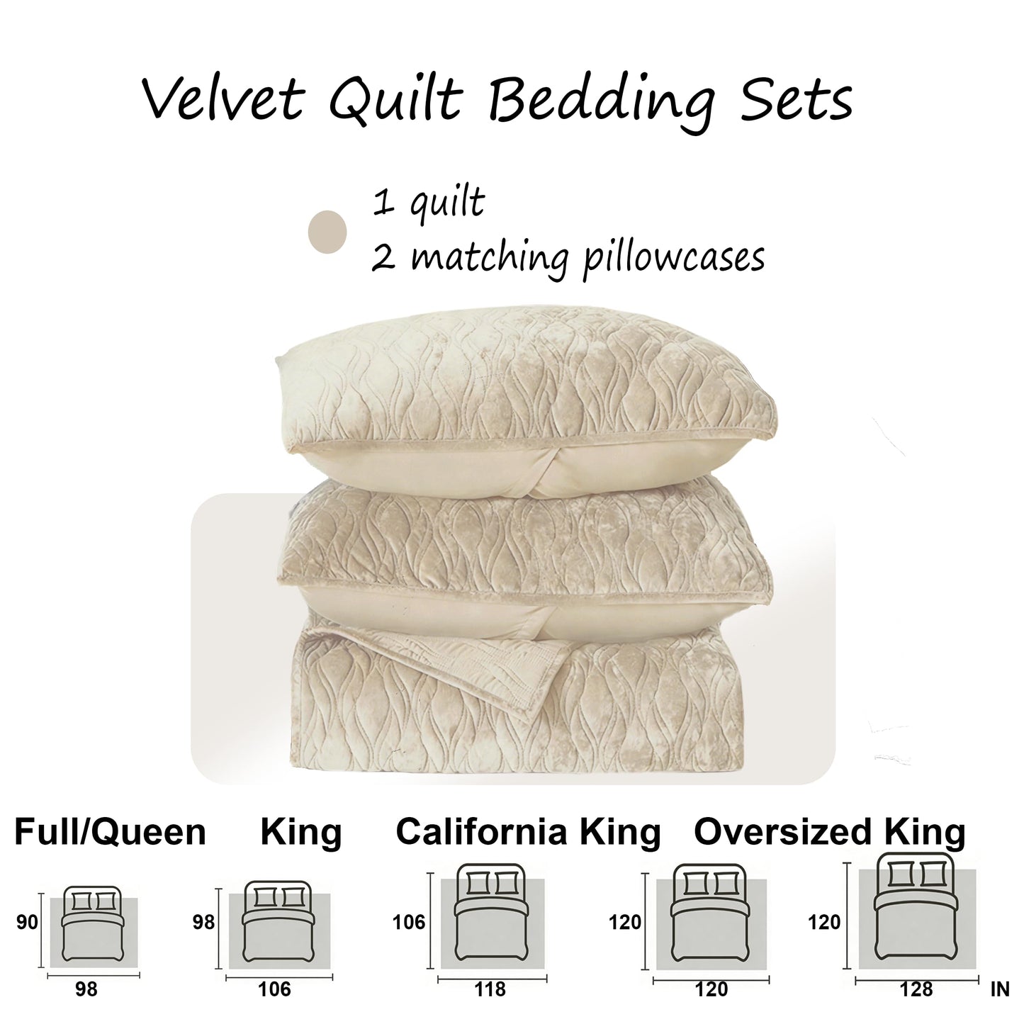 LR Rocaloca Velvet Quilt Set Oversized King Size 120x120 Bedspread with 2 Pillow Shams Ultra Soft Polyester Bedding All Season Decor for Bedroom Guest Room Hotel Retro Pastoral Home Decor, Beige