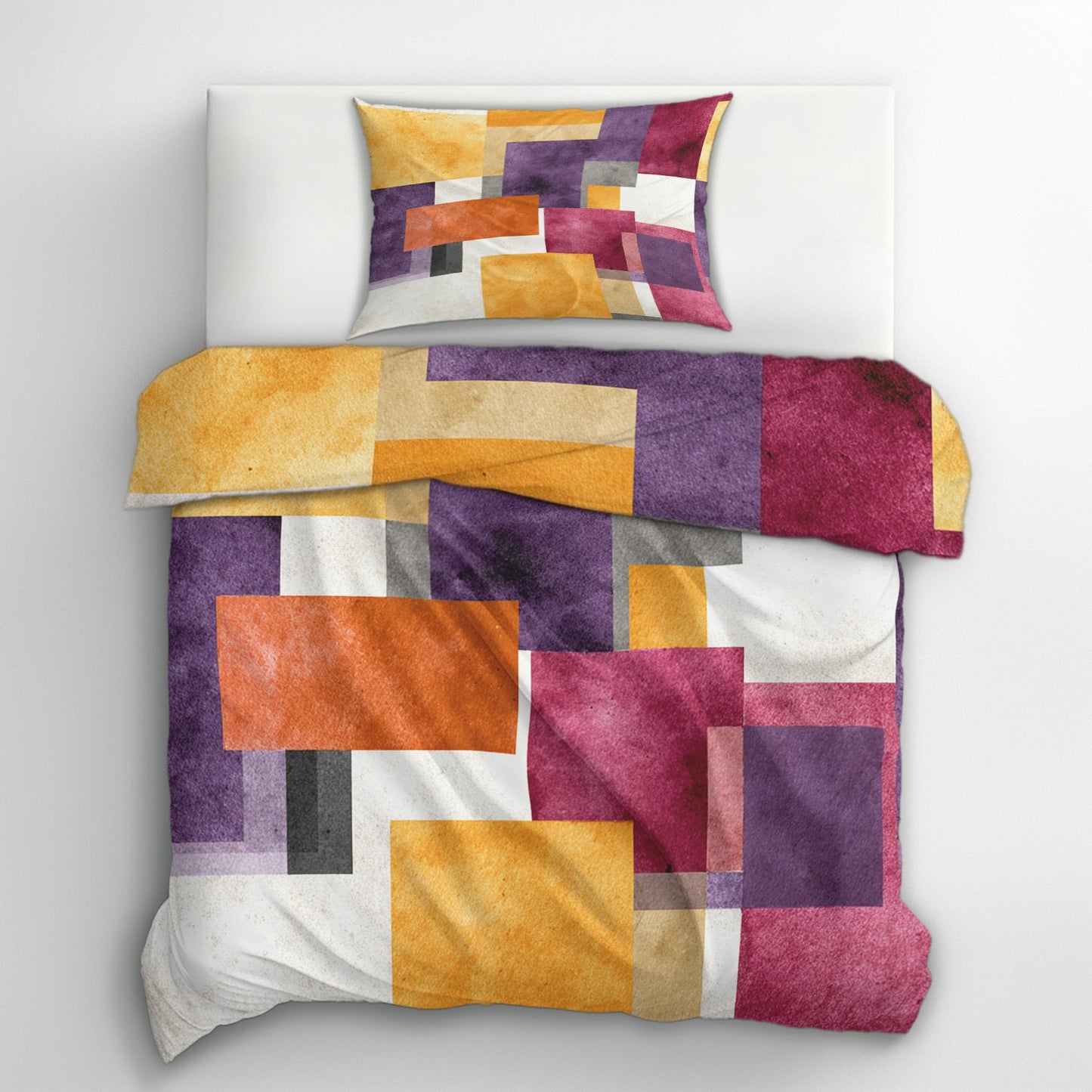 3D Geometric Queen Duvet Cover Set 3 Piece, Watercolor Abstract Art Reversible Bedding with 2 Pillow Shams, Zipper & Ties, Ultra Soft Microfiber, Geometric Bedroom Decorations 40A-T