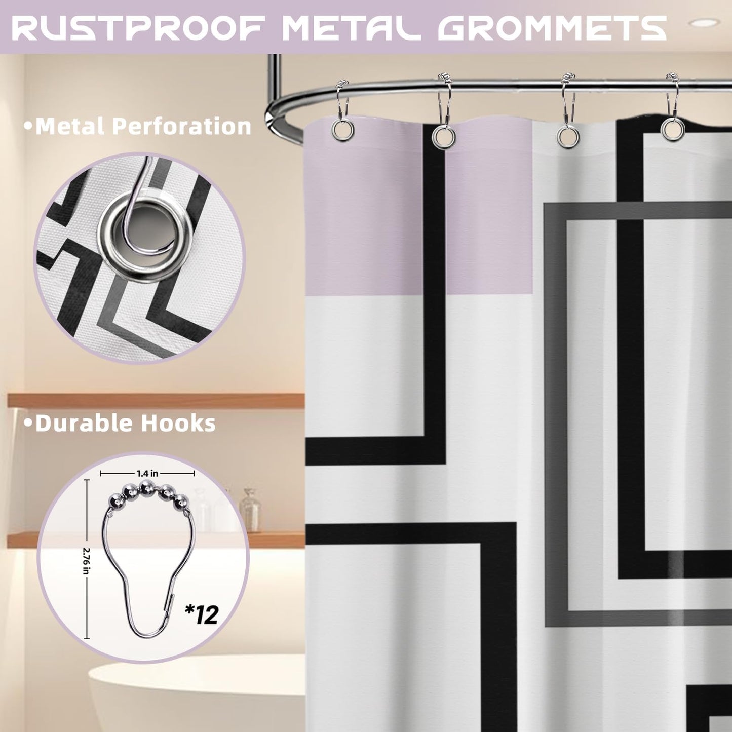 Yieldeer Geometric Shower Curtain, Light Purple, 70 x 72 Inch