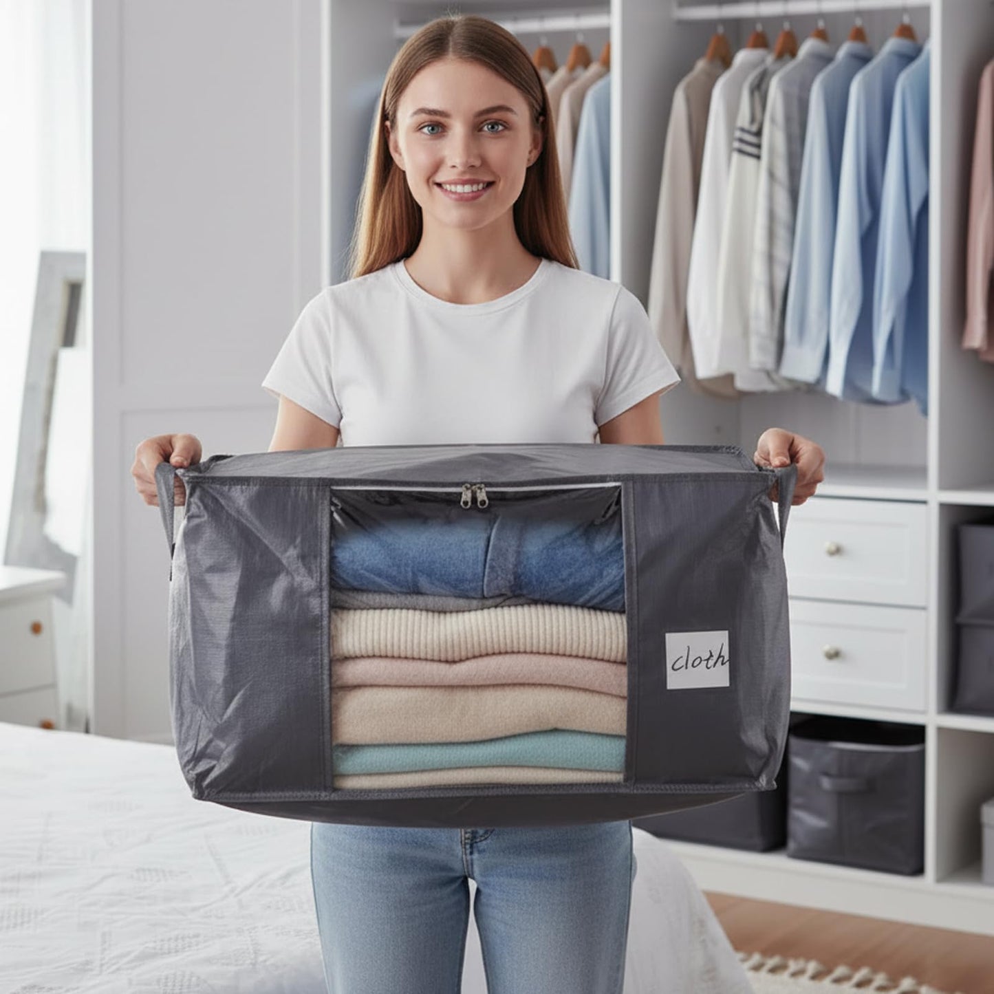 YGEOMER Bedding Storage 90L Blanket Storage Bags 6 Pack Large Foldable Heavy Duty Clothes Containers for Closet, Clothing, Comforters, Bedding, Bed Sheets, Pillows and Toys Organizers